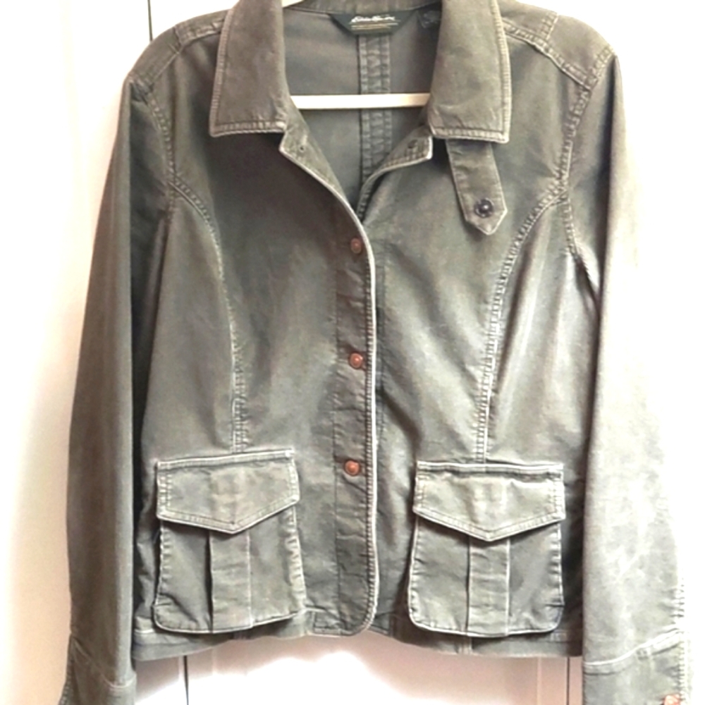 Vintage EDDIE BAUER Women's Green Corduroy Button Jacket Sz L